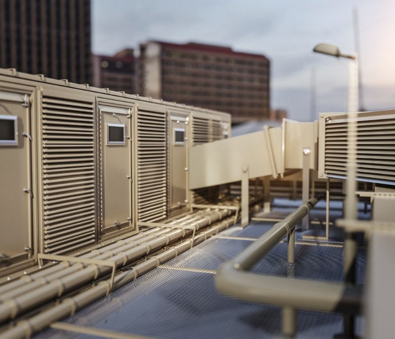Indoor air handler and ventilation ductwork